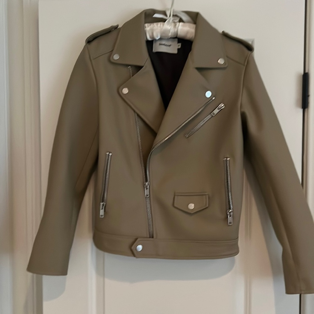 Deadwood vegan leather jacket.  Worn Once.  Amazing olive color.  Very warm.